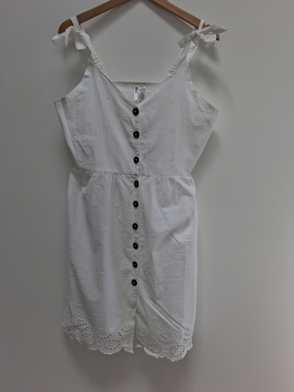 Japna White Eyelet Button-Front Sundress with Tie Straps Size Large Beachwear